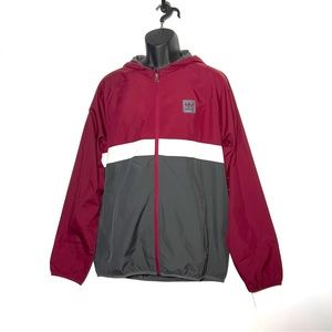 adidas | Mens lightweight Full Zip-up Windbreaker | Burgundy/White/Dark Grey| L